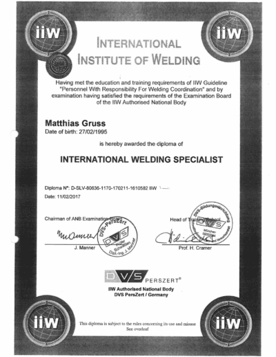 International Welding Specialist Matthias Gruss
