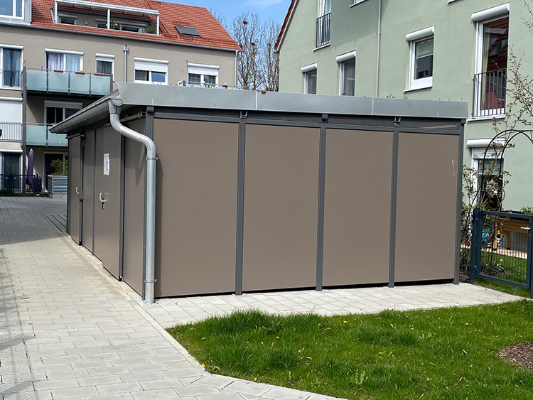 Fahrradhäuschen Trespa Braun/Grau mit Schiebetür