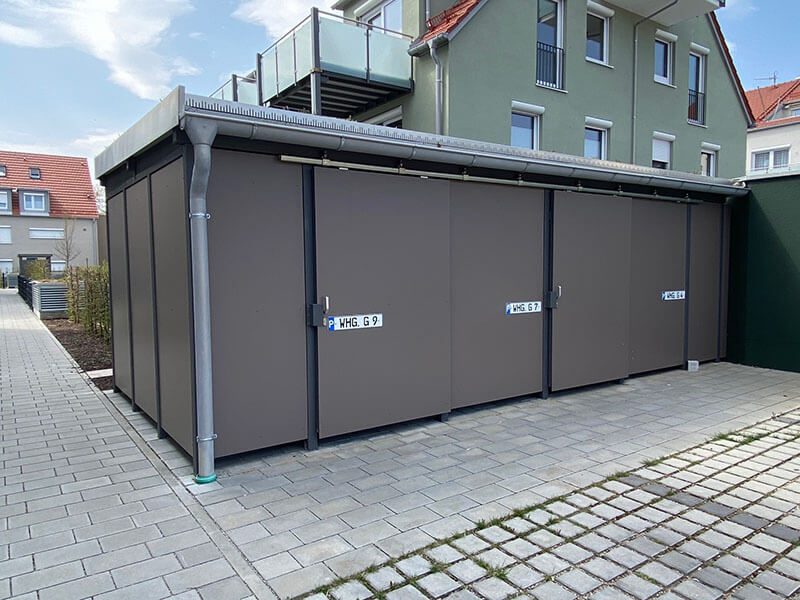 Fahrradhäuschen Trespa Braun/Grau mit Schiebetür